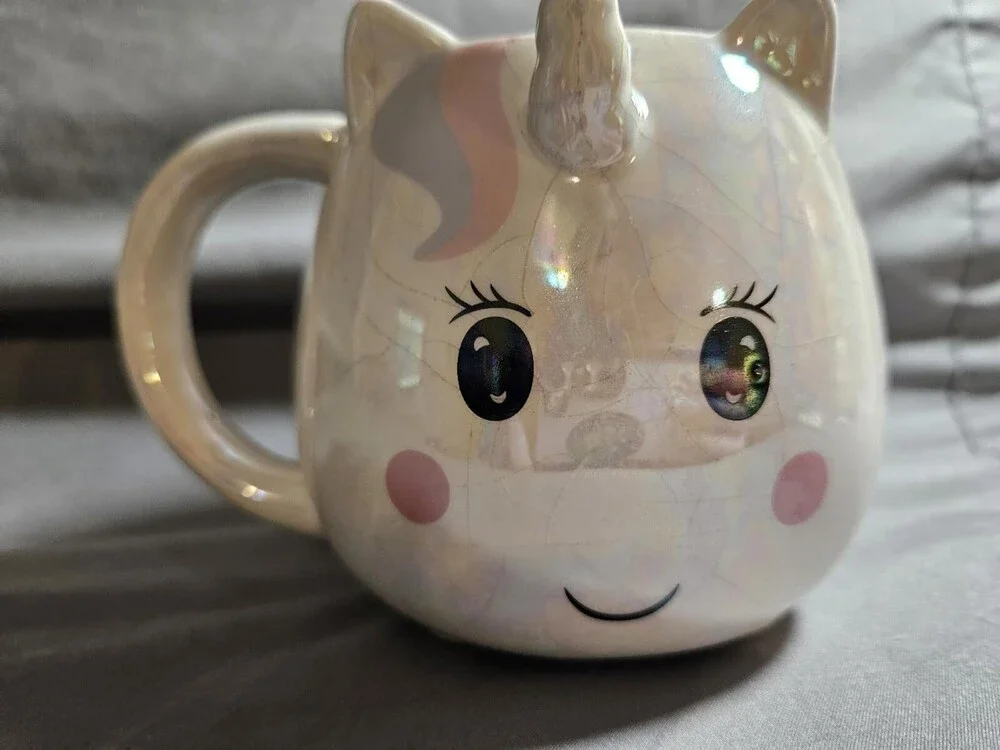 Whimsical Cupboard Sleeping Unicorn White Iridescent Mug